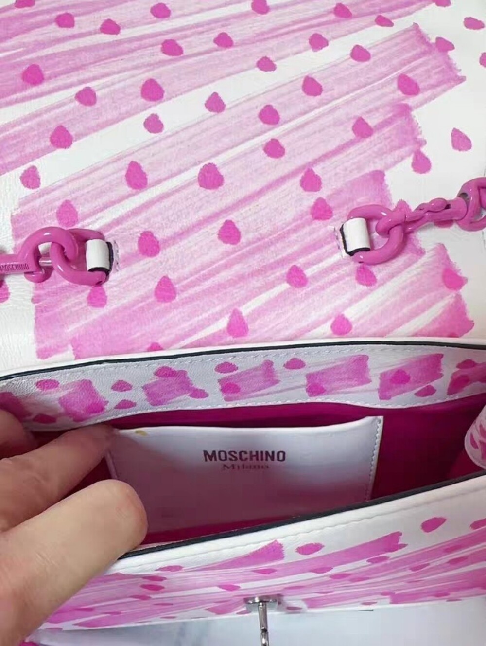 MOSCHINO Brushstroke Leather White Barbie Pink Bag Crossbag - Picture 3 of 7
